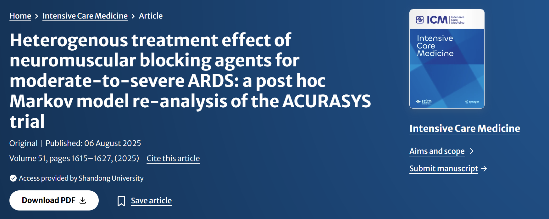 Heterogenous treatment effect of neuromuscular blocking agents for moderate-to-severe ARDS: a post hoc Markov model re-analysis of the ACURASYS trial